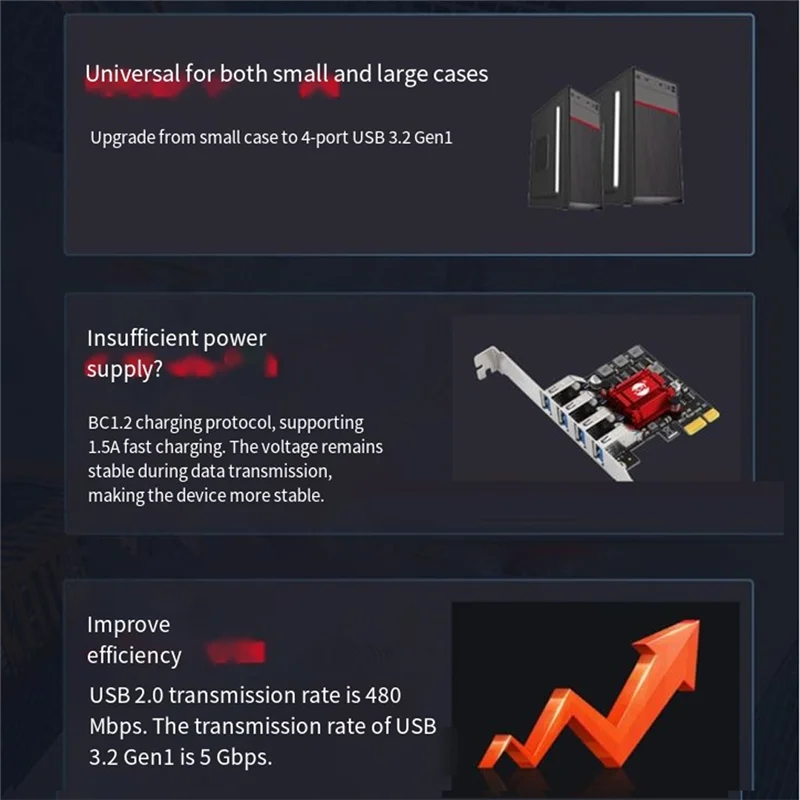 Kartu Ekspansi 4-Port USB3.2 Desktop PCI-E Ke USB3.0 Kartu Adaptor Typec Empat Port 2U