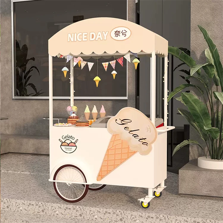 China Factory Ice Cream Cart Snack Food Mobile Trolley Hand Push Shopping Vending Cart