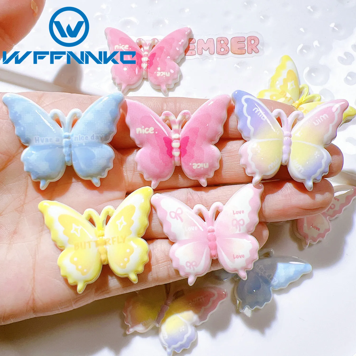 

WFFNNKC 20 шт., милые цветные бабочки, аксессуары из смолы, сделай сам, украшения для кукольного домика, ювелирные изделия, серьги, чехол для телефона, декор, принадлежности для рукоделия