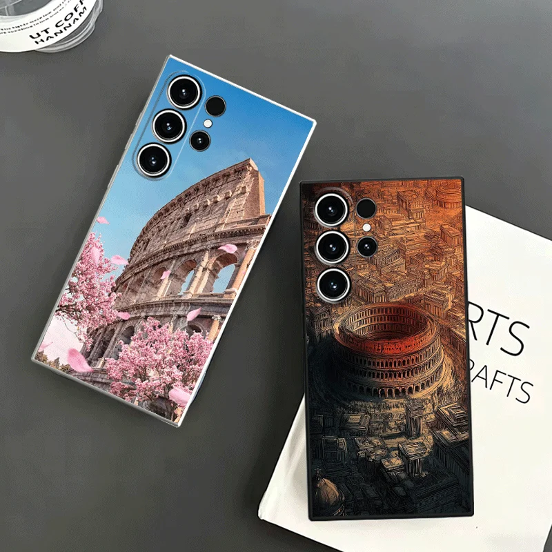 Roman Colosseum Soft Phone Case For Samsung S24 S25 S26 Ultra S23 S22 Plus S21 S20 FE Edge + Black White Couple Cover