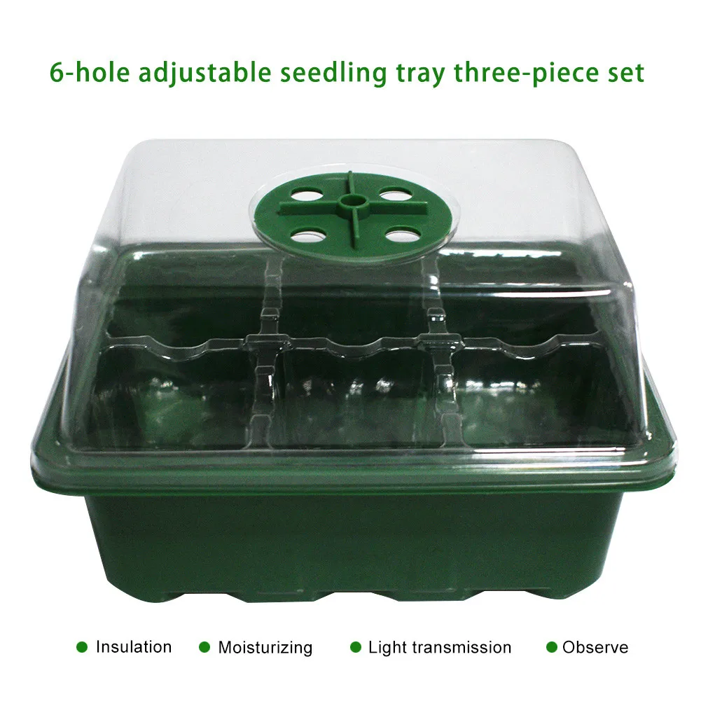 6 Hole Seedling Tray Seed Starter Tray Greenhouse Grow Trays Humidity Adjustable Plant Starter Kit with Dome and Base