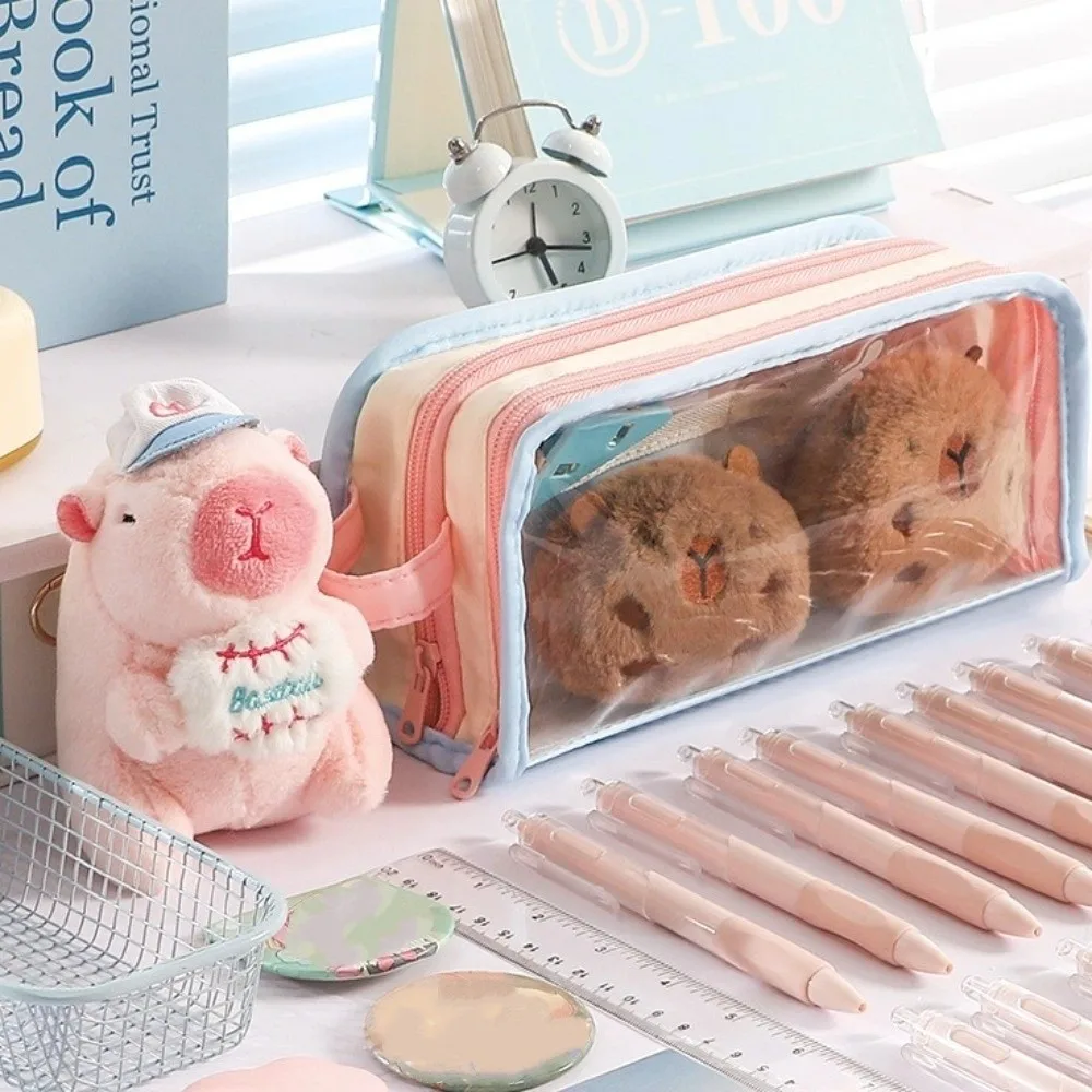 

Transparent Display Korean PVC Stationery Bag Multilayer Desktop Storage Korean Style Pencil Case Aesthetic Large Capacity