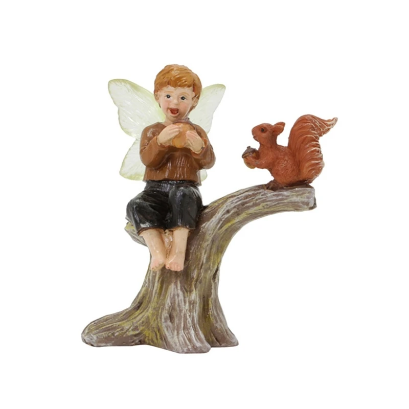 Mini Squirrels Fairys Statue HandPainted Resins Crafts Ornament for Garden Decorations Figures