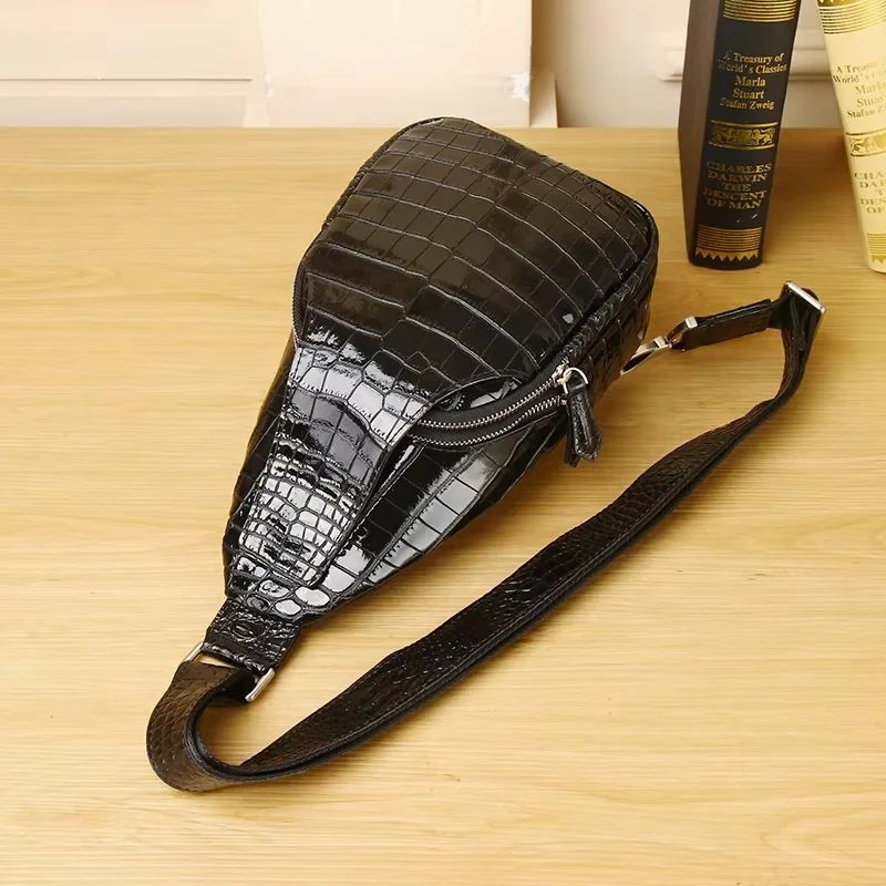 Sac multifonctionnel en cuir de vachette véritable pour hommes, motif crocodile, sac de poitrine de qualité, loisirs, grande capacité, nouveau