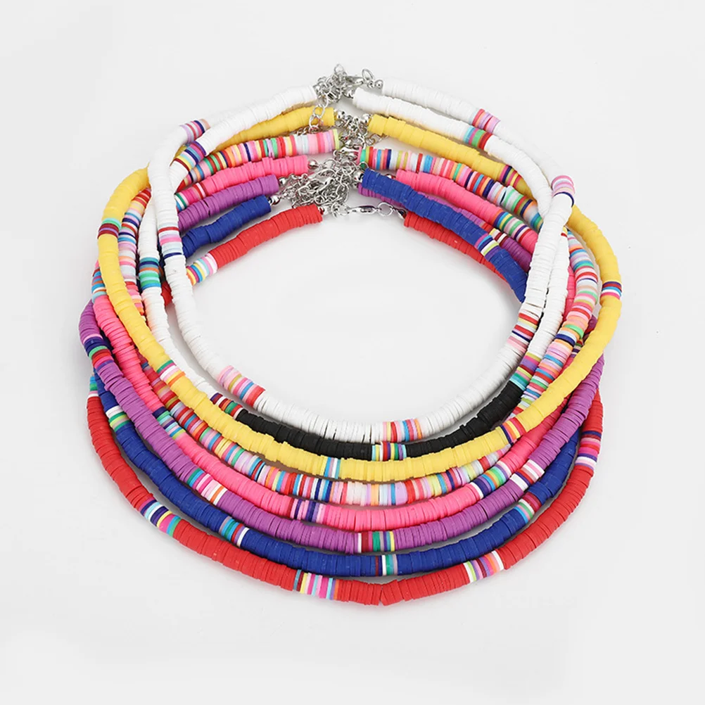 

Soft Clay Disc Necklace For Women Colorful Boho Alloy Pendant Beach Summer Choker Accessory Lightweight