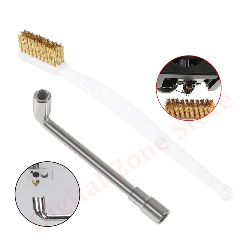 

3D Printer Nozzle Tools 6mm L-Shaped Hexagonal Wrench with Nozzle Cleanning Copper Wire Toothbrush for Fixed Mk8 Ender 3