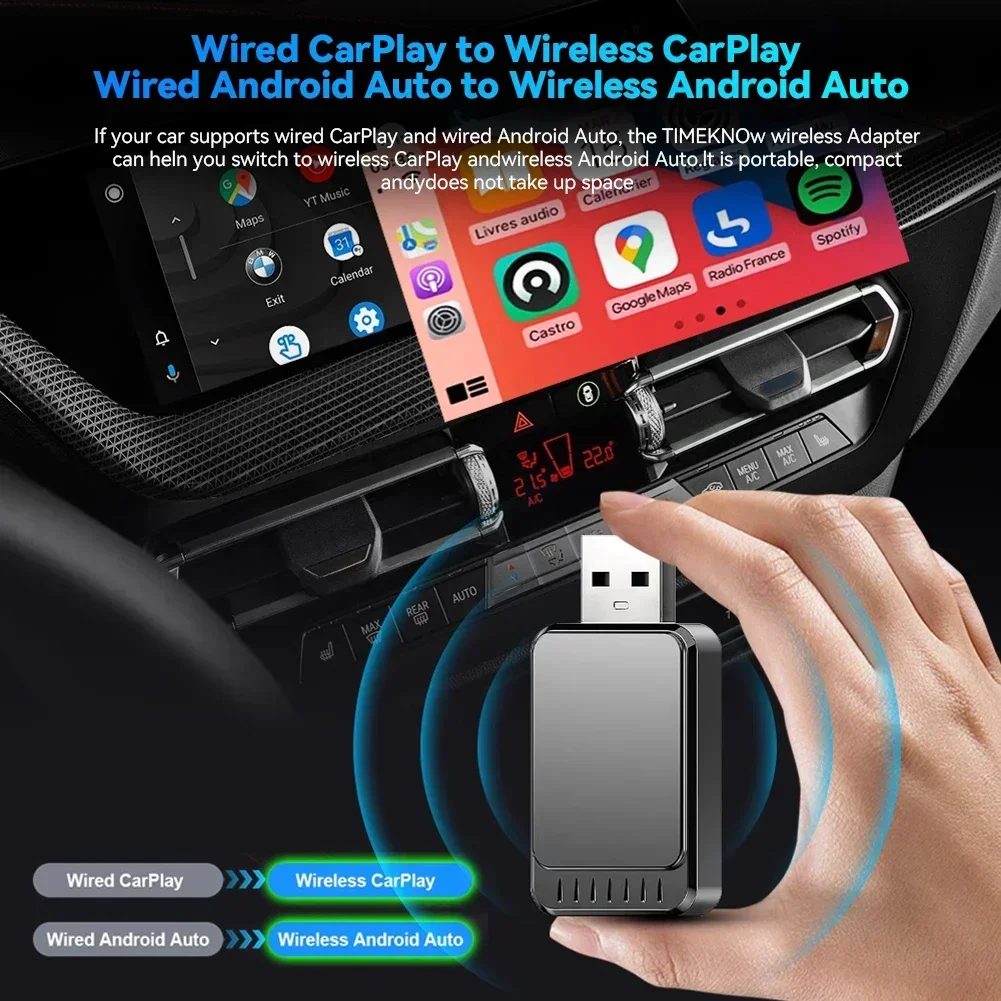 อะแดปเตอร์ CarPlay ไร้สายแบบทูอินวันอะแดปเตอร์สำหรับ MAZDA Subaru Citroen Audi 5.0 Mercedes Kia Ford Opel