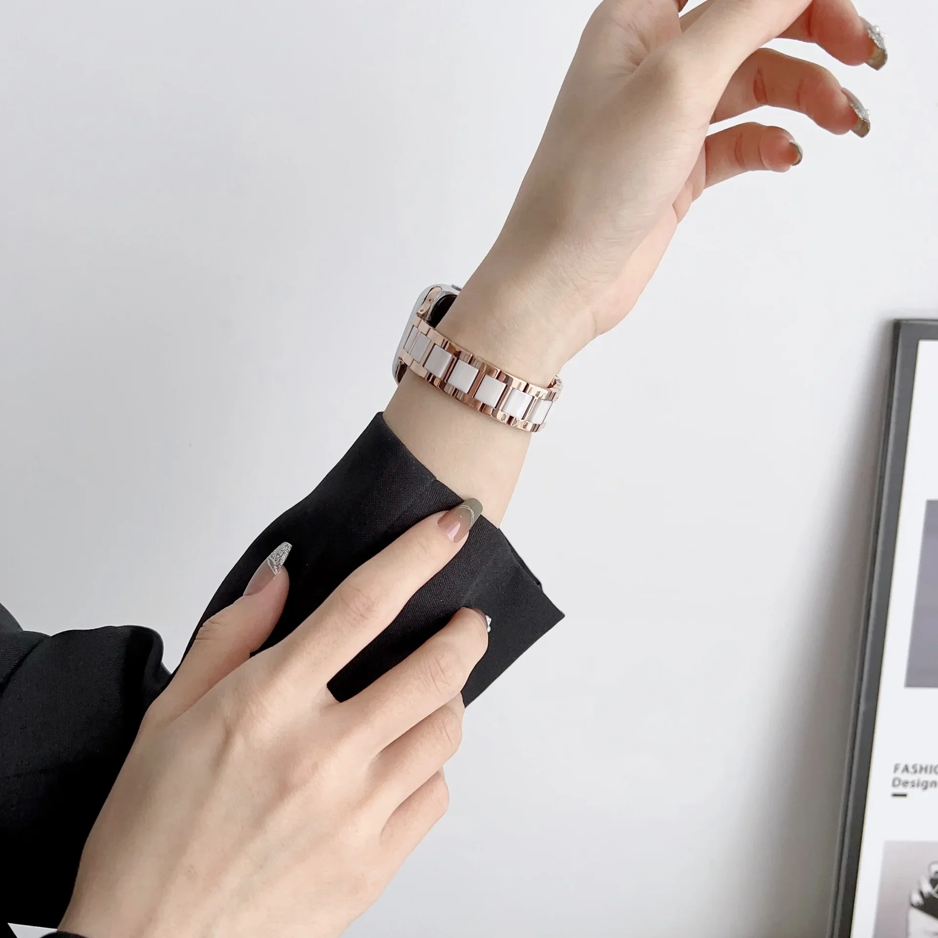 Metal+Ceramic Strap For Apple Watch Ultra SE 10 9 8 7 6 5 4 Stainless Steel Bracelet For iWatch 49mm 44mm 41mm 40mm 45mm 46/42mm