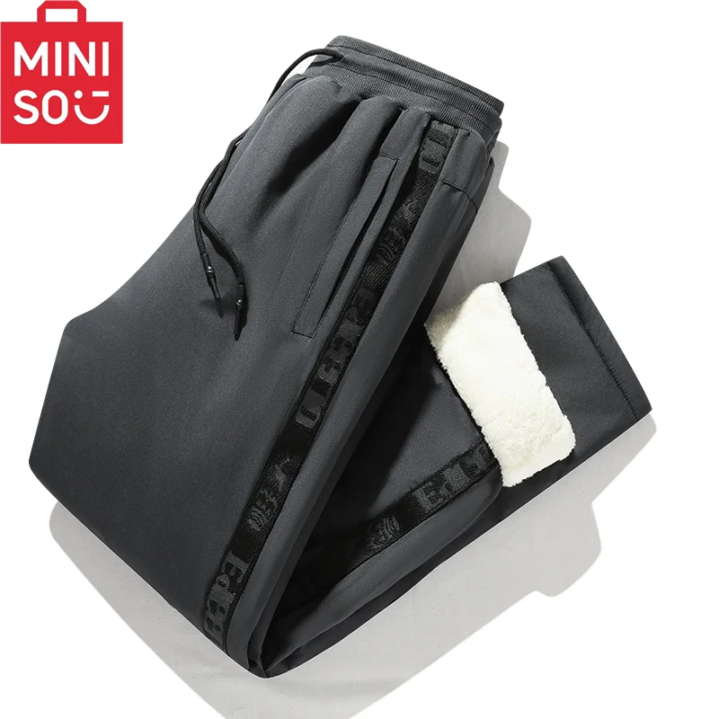 

MINISO арктические фланелевые повседневные Холодостойкие хлопковые брюки для мужчин уличные черные свободные толстые ветрозащитные осенние и зимние обтягивающие ноги hig