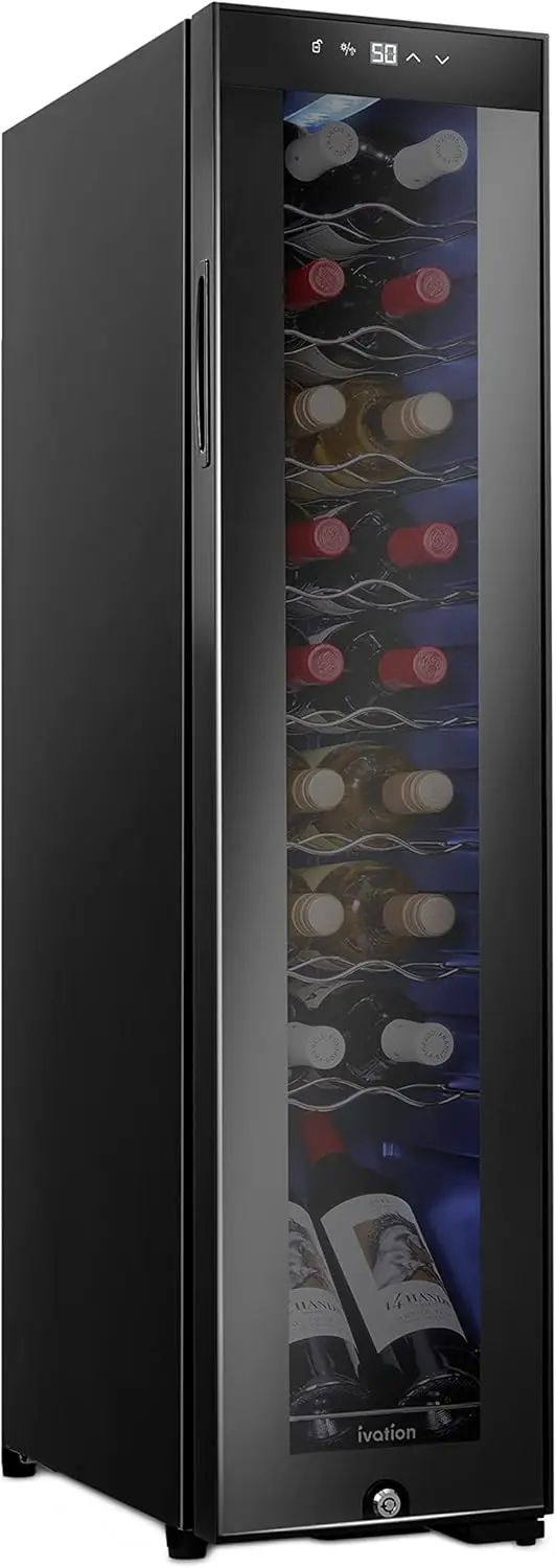 18 Bottle Compressor Wine Cooler Refrigerator w/Lock | Large Freestanding Wine Cellar For Red