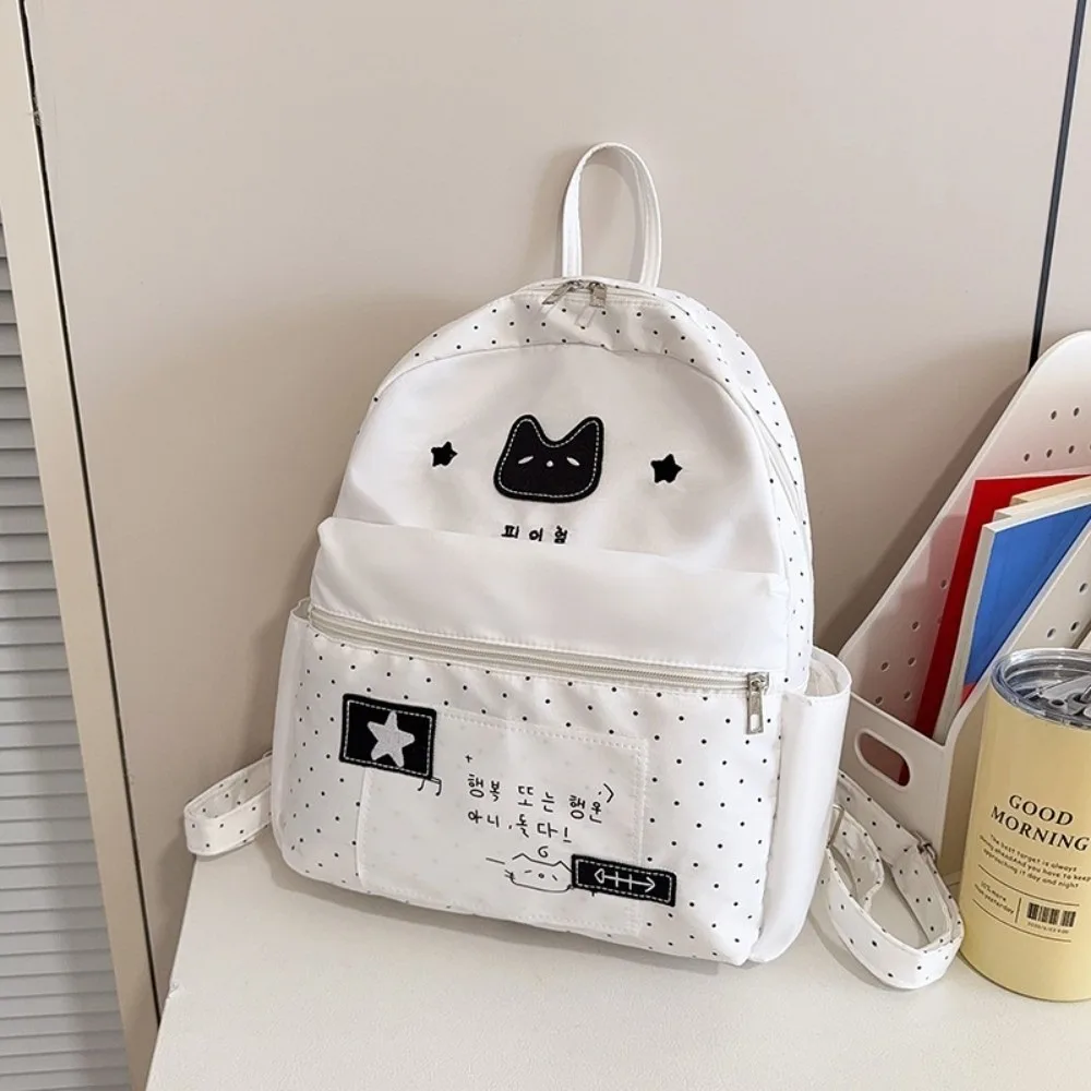 New Cat Polka Dot Backpack Lightweight Multifunctional Schoolbags Large Capacity White Cartoon Mochilas School