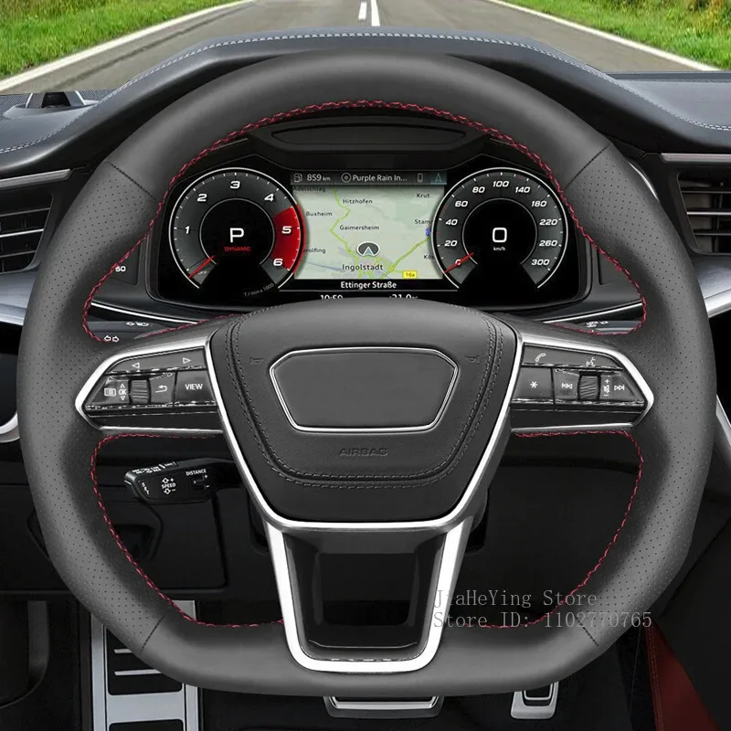 

Hand-Stitched Leather Steering Wheel Cover For Audi A6 (C8) 2018-2019 A7 2018-2019 S6 Non-Slip Grip Interior Accessories