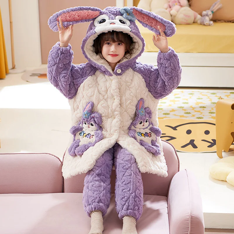 

Зимний стежок 202, детский халат с капюшоном, плотный теплый кавайный модный детский пижамный халат с героями мультфильмов, удобная повседневная домашняя одежда для девочек