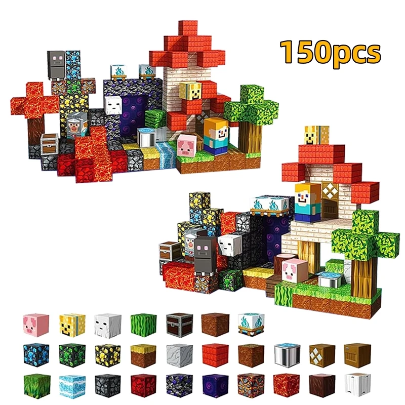 Blocs magnétiques 3D, modèle de cabine forestière, jouets de construction créatifs, tige, coffret cadeau éducatif pour enfants, cadeau de vacances, 150 pièces