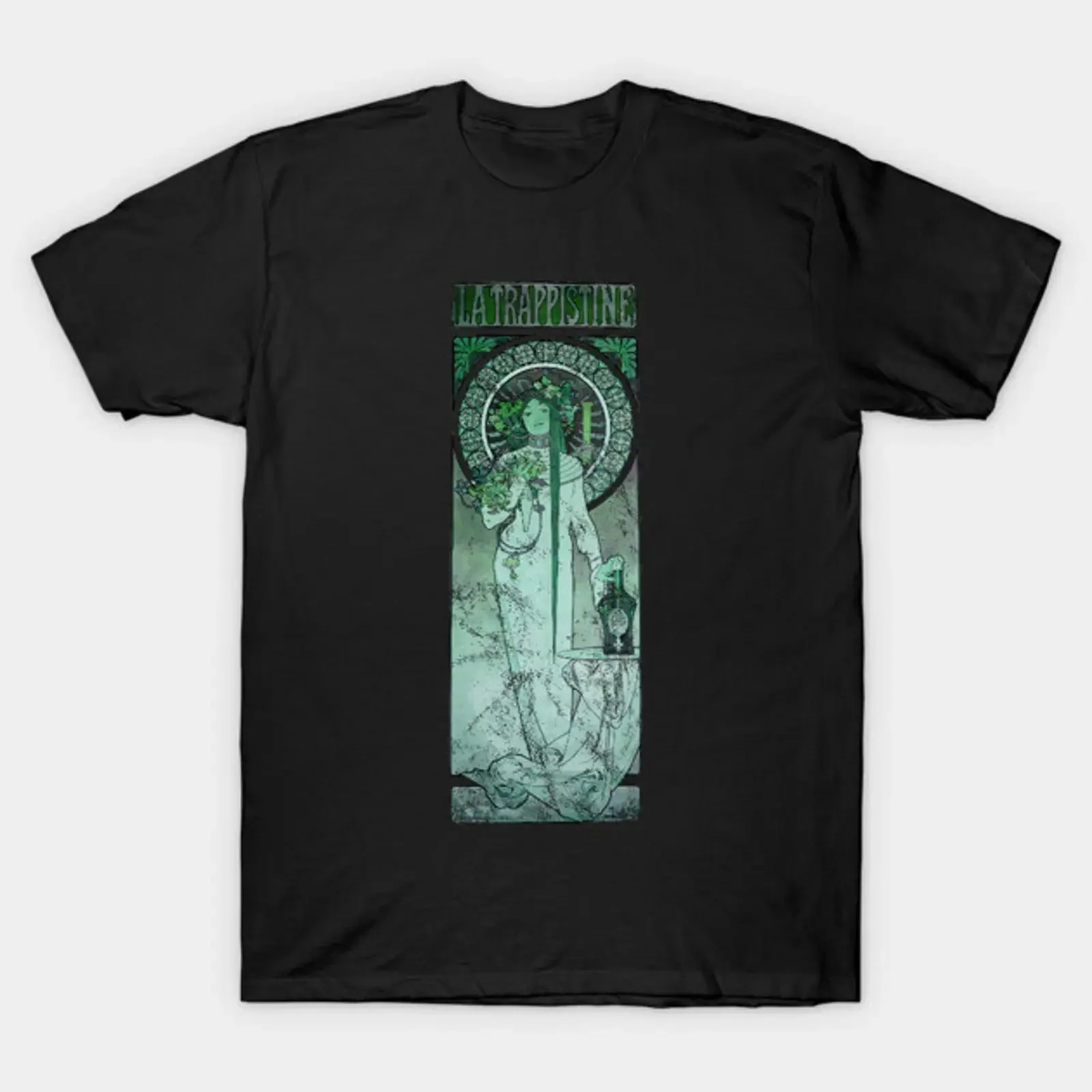 Art Nouveau La Trappistine Alphonse Mucha Vintage T Shirt vintage Washed Stylish Comfortable Top For Everyday Wear