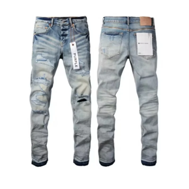 Neue Mode lila Jeans Mann mit Distressed Hole Patches Mode Reparatur niedrige dünne Jeans hose 28-40 Größe