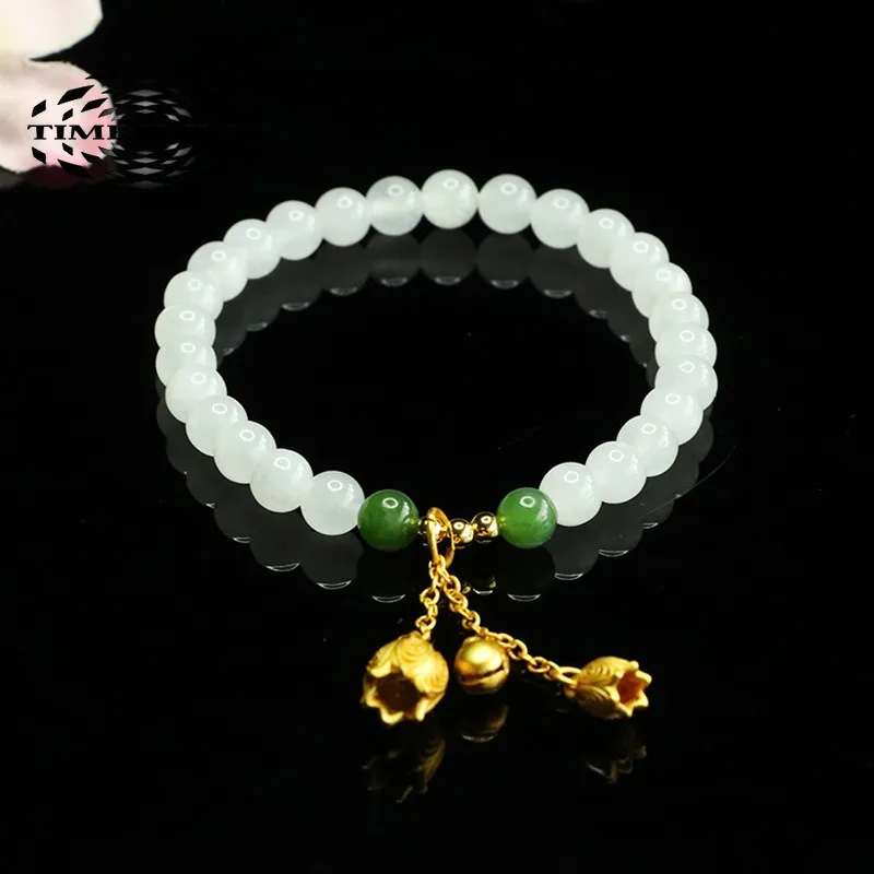 

TIMESWIND натуральный белый нефрит из бисера сплава орхидея колокольчик кулон женский браслет с сертификатом