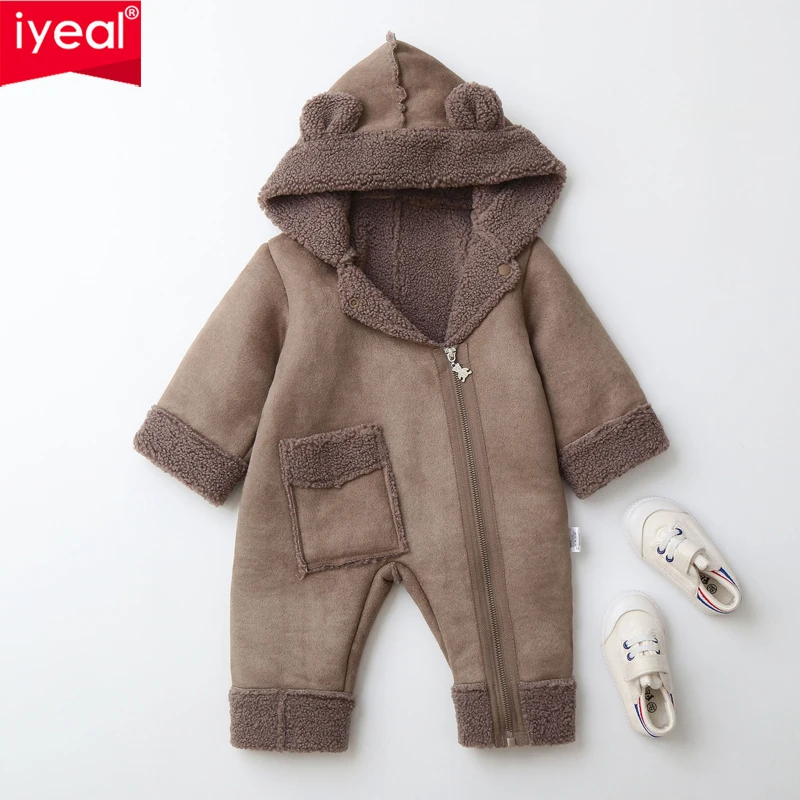 

IYEAL Newest Winter Warm Fleece Newborn Baby Boy Girl Hooded Jumpsuit Toddler Rompers Outerwear Snowsuits
