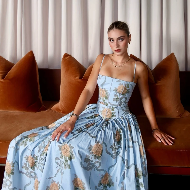 Vestido de Playa Boho Chic para Mujer, Estilo Australiano, Estampado Floral, Elegante, con Tirantes Finos y Corte Fluido