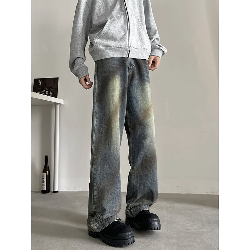 M-XXXL Vintage Men's Washed Denim Jeans American Style Loose Fit Straight Leg Casual Pants for Streetwear & Daily Wear Clothing