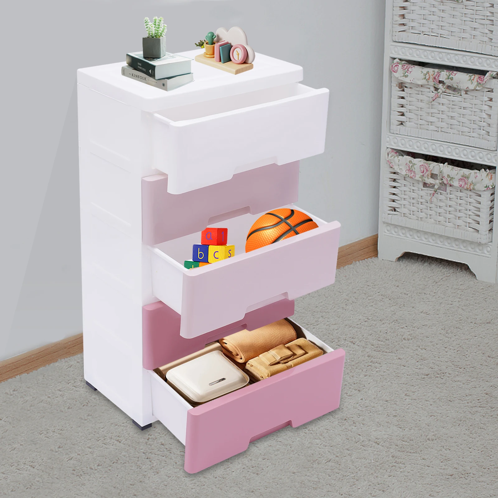 Storage Cabinet 5-layer Storage Drawers Pink Toys Home Bedroom Storage Dressers