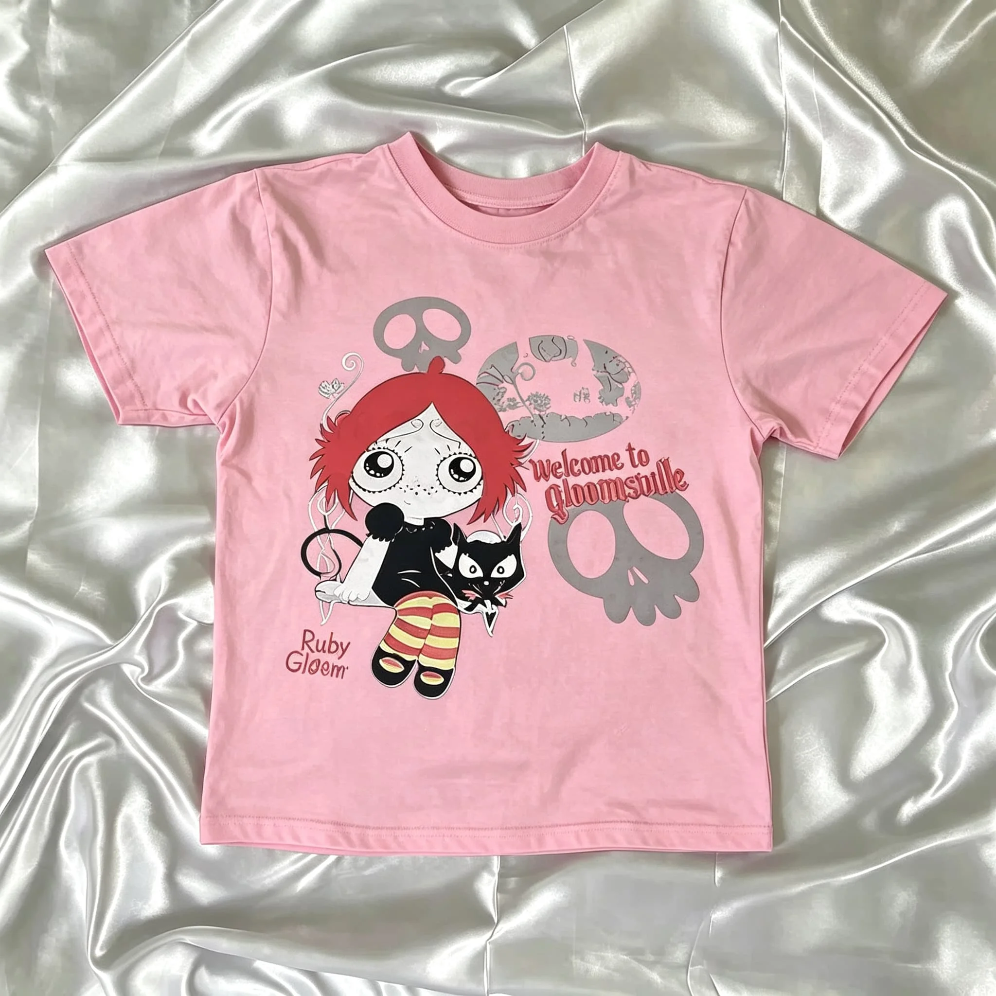 Harajuku Goth Short Sleeve Y2K Style Letter Print Fairy Grunge Summer E-girl White Crop Top Slim 2000s Star Streetwear T-shirts