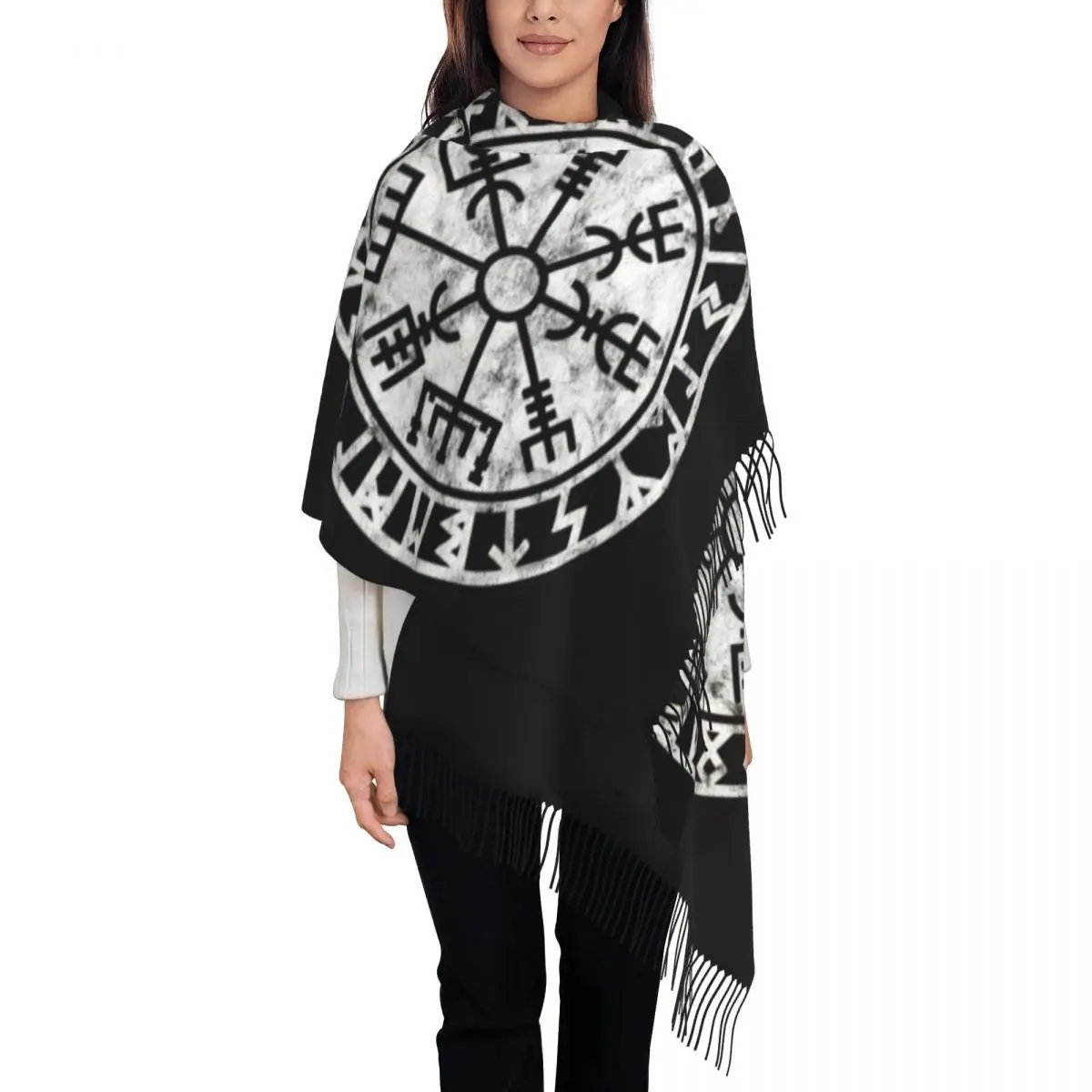 Custom Print Vintage Vegvisir Symbol Scarf Men Women Winter Warm Scarves Norse Viking Compass Shawl Wrap