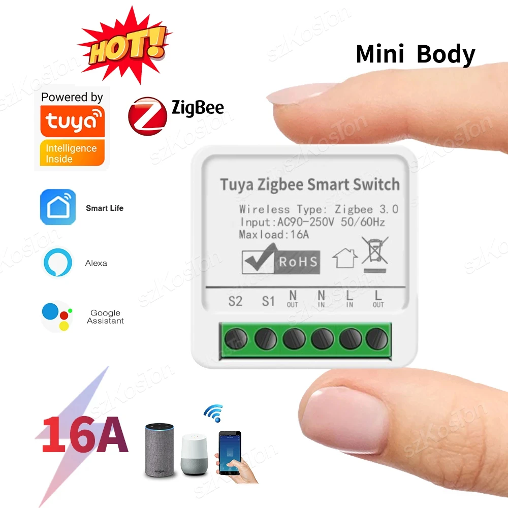 Tuya Mini ZigBee Smart Switch 16A Wireless DIY Light Switches Smart Home Automation Timer Voice Control Works with Alexa Google