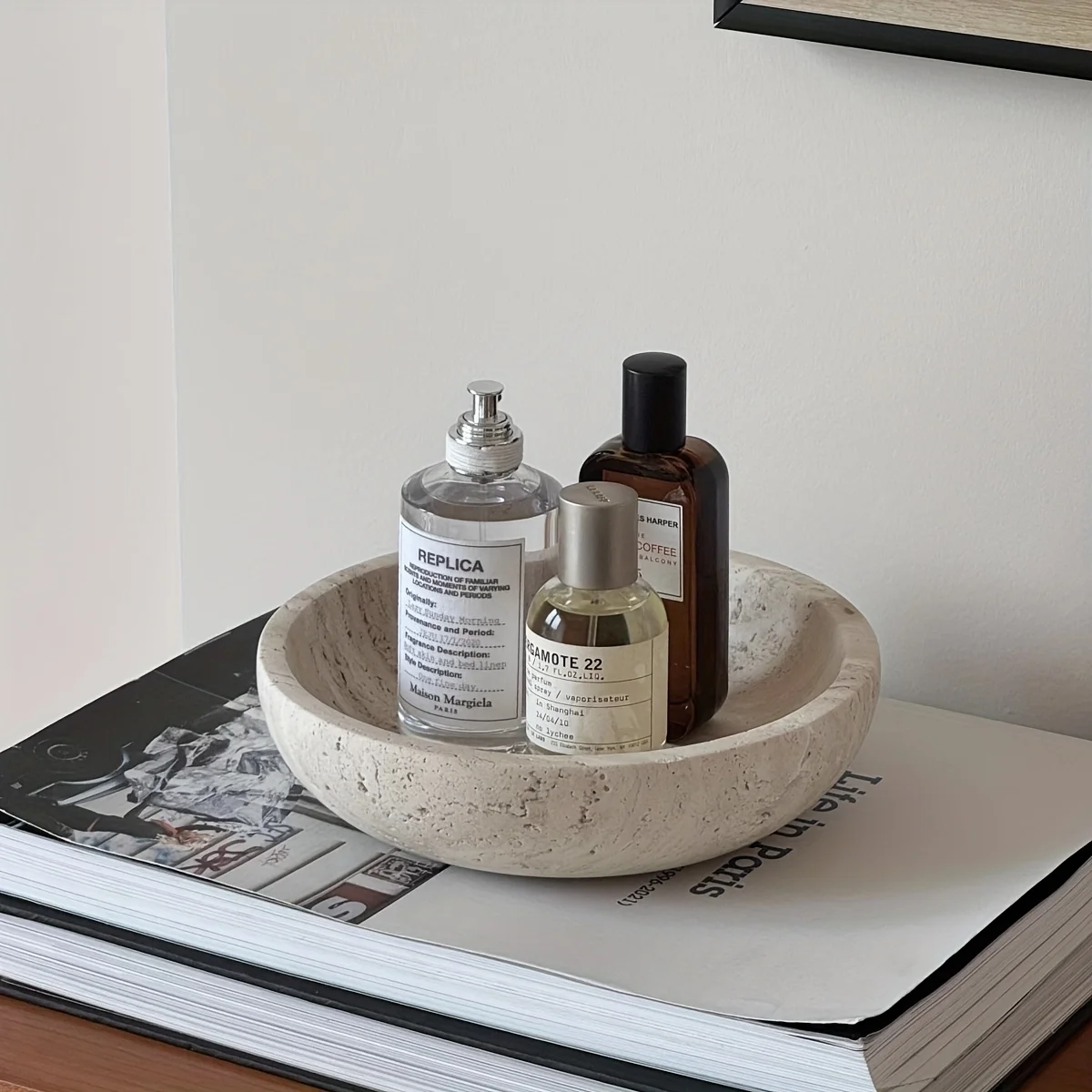 الأوروبية الفاخرة هندسية مستديرة الترافرتين علبة رخامية أطباق فاكهه ديكور المنزل لغرفة المعيشة غرفة الطعام