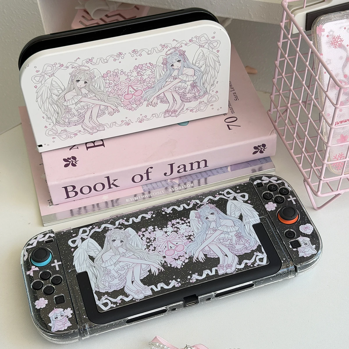 Case for Nintendo Switch 2 Cover Shell Skin Dockable Protective Pink Glitter Sakura Hard PC NS2 Accessories Controller JoyCon