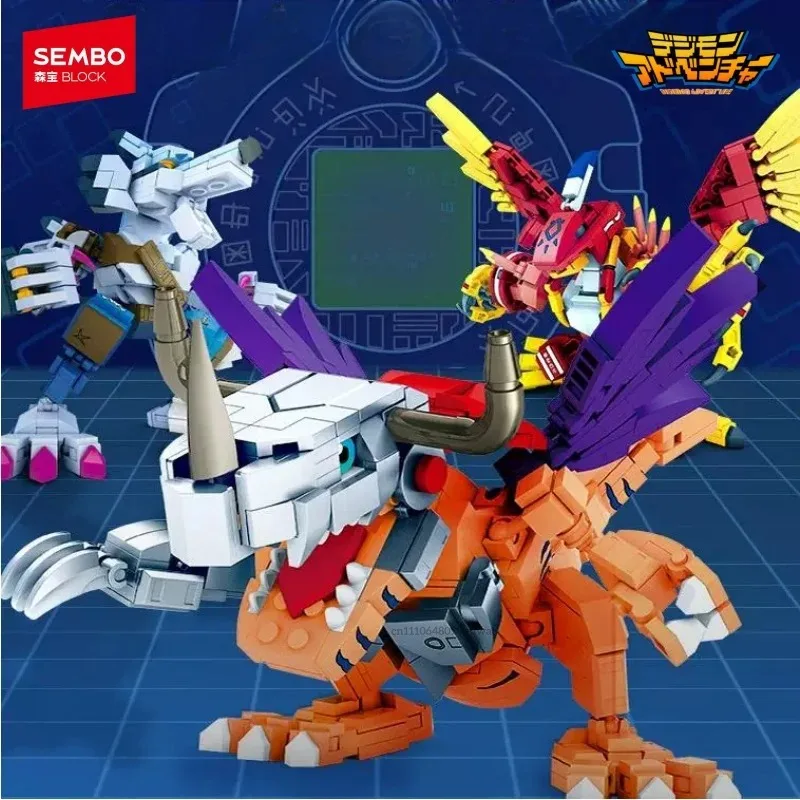 Image of Sembo Block Digimon Serie Bausteine Battle Greymon Zusammengebautes Modell Agumon Gabumon Ornamente Yagami Taichi Spielzeug Kindergeschenke