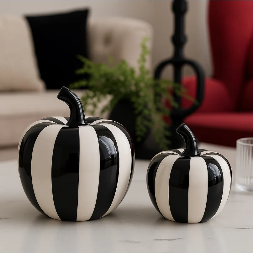Black and White Striped Apples/pear Ceramic Statue Desk Decoration Minimalist Fruits Sculpture Ornaments Room Aesthetic Decor