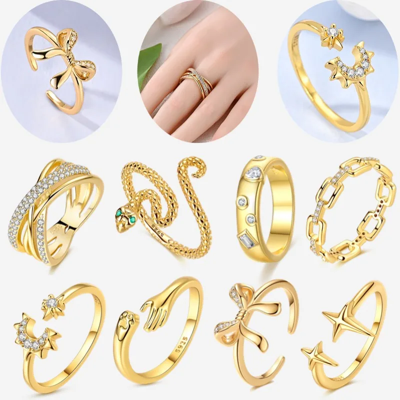 Anillo de plata 925 a la moda, Original, con incrustaciones de oro brillante, Cruz multibucle, regalo de joyería para pareja y amiga