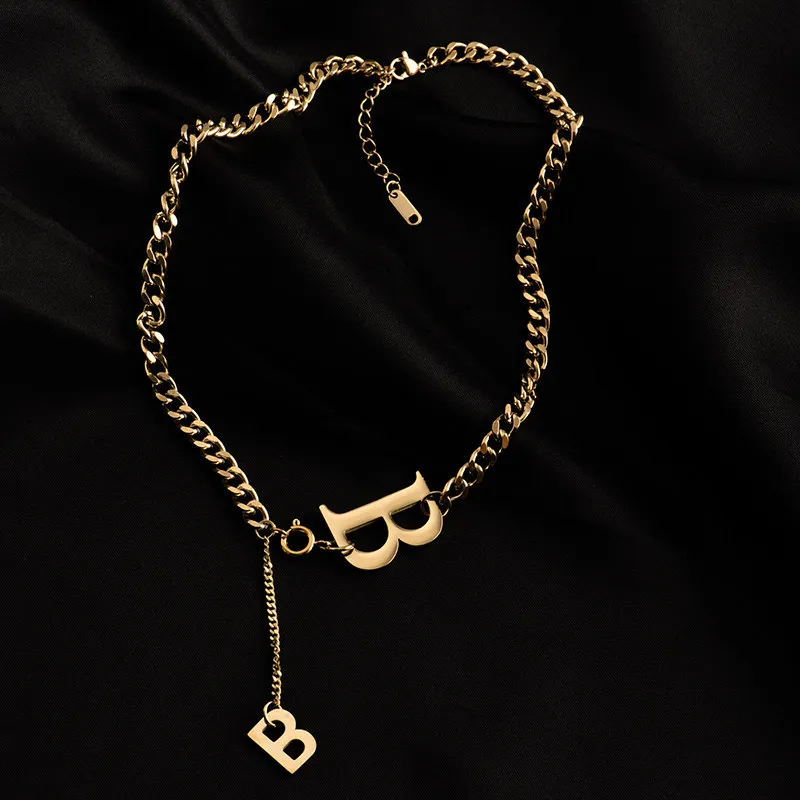 Fashion exaggeration B letter stainless steel necklace for women Gothic jewelry for hip hop girls collarbone chain