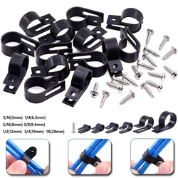 100pcs Black Nylon R shape Cable Clamp With Self-tapping screw Electrical Hose Loop Fixer Plastic cord Ties organizer holder