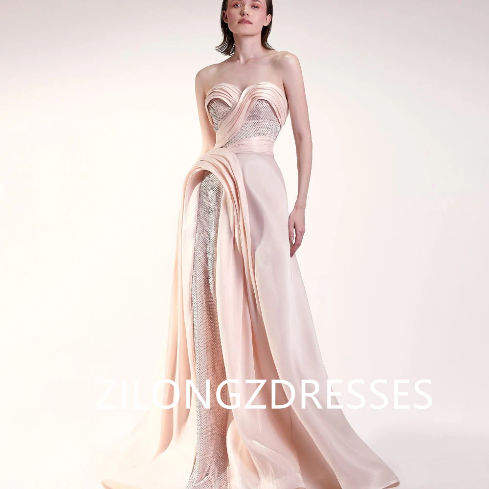 Customized Temperament Satin Evening Dresses Exquisite Strapless Sleeveless Homecoming Dresses Fashion Special Occasion Gowns