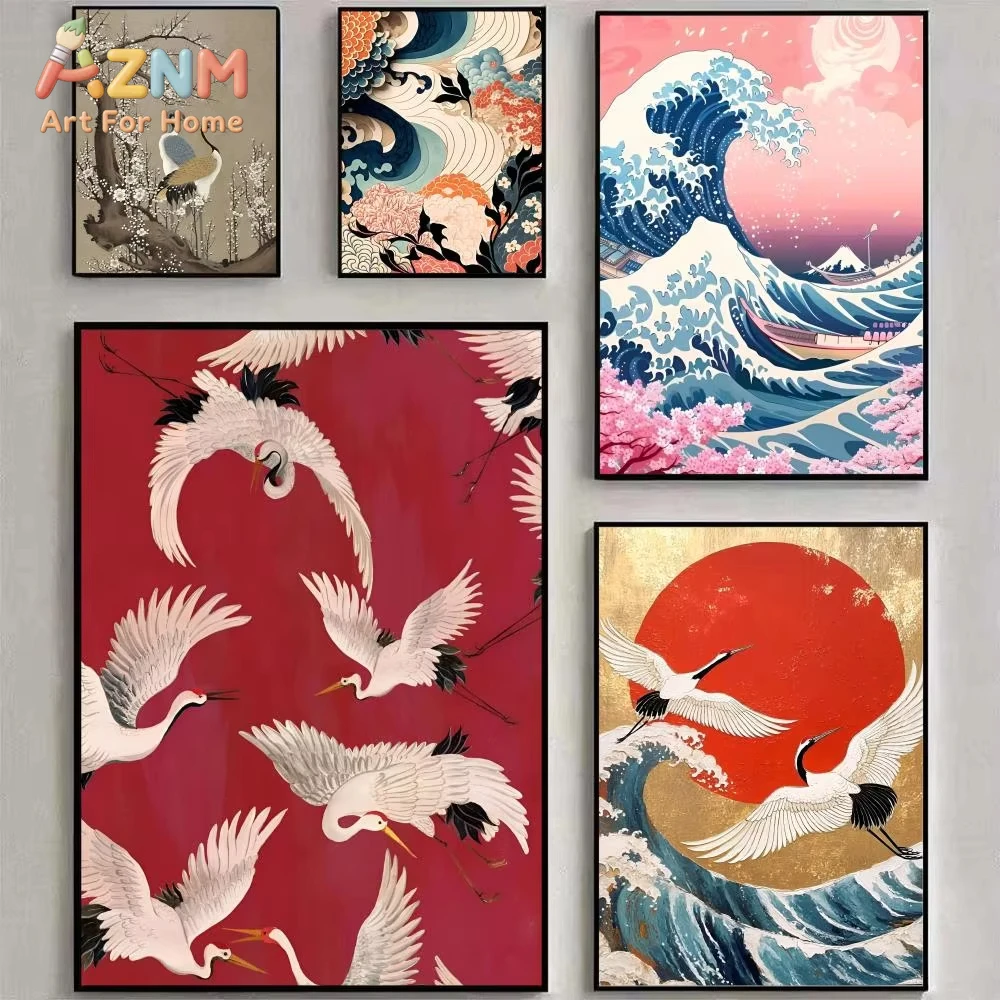 

1pc Hot Japanese Red Crane Hokusai Poster Poster Waterproof HD Wall Art Decal Decor For Home Living