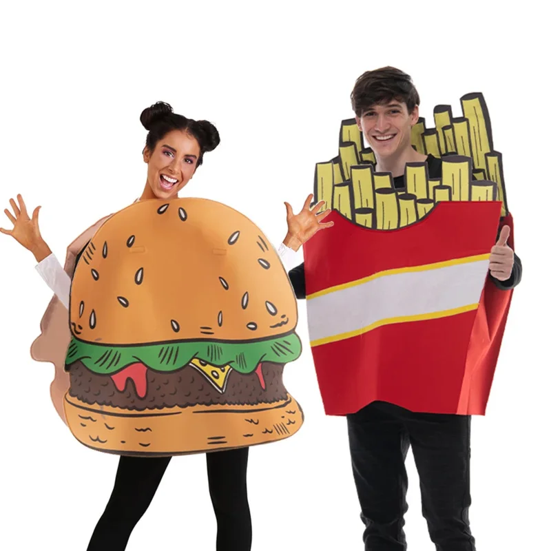 Reneecho Adult Cheeseburger And French Fries Costume Women Burger Cosplay Funny Couples Food Costume Thanksgiving Day Purim US74