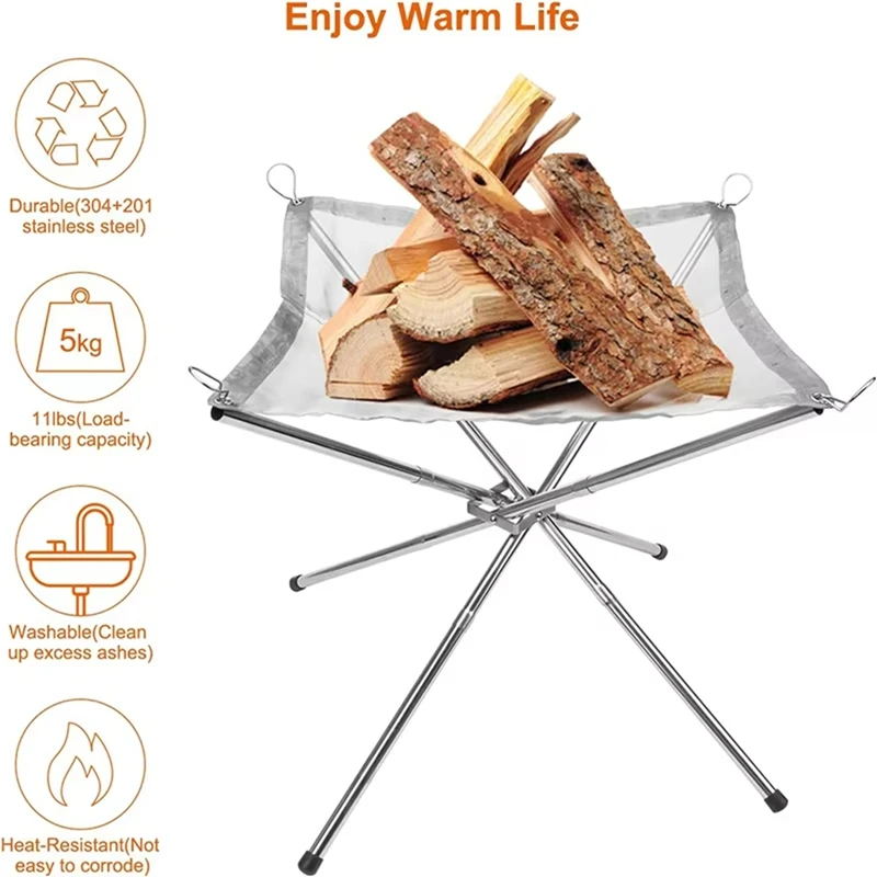 Portable Bonfire Campfire Fire Pit Collapsing Stainless Steel Mesh Fireplace Foldable Camping Fire Pit Camping Gear