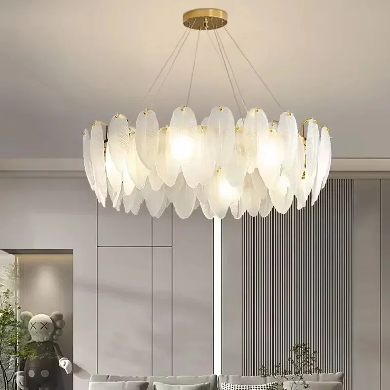 

Post-modern Glass Living Room Chandelier Simple Home Use Bedroom Dining Room Crystal Lamp Feather Light Luxury Ceiling Lamps