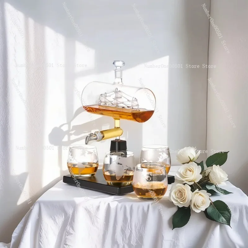 Sailing decanter Special-shaped decanter smooth Stainless steel faucet wine set Wine dispenser with switch