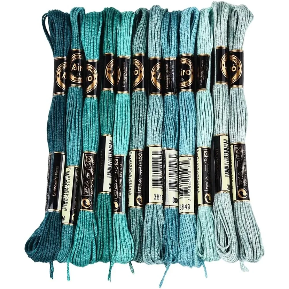 

12 мотков, 6 нитей, зеленая вышивальная нить, полиэстер, разноцветная градиентная нить для вышивки крестом, нить для браслетов дружбы