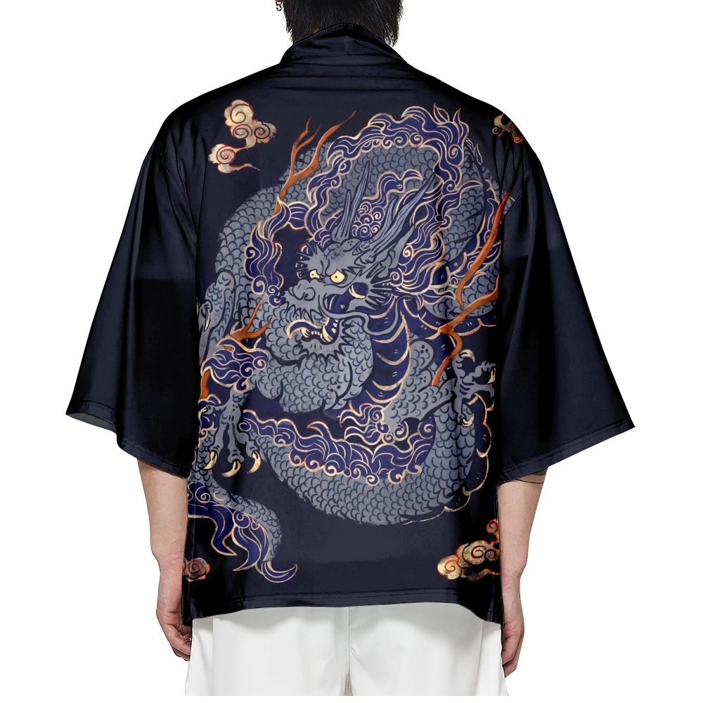 

Haori Yukata Samurai Summer Women Beach Kimono Men Dragon Print Cardigan Clothes Shirt Blouse Cosplay Clothing