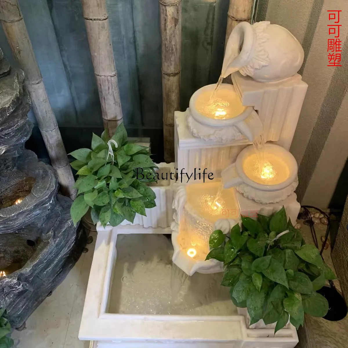 Sandstone European Style Fountain Water Fish Pond Courtyard Garden Spray Pond Sculpture Lucky Decoration