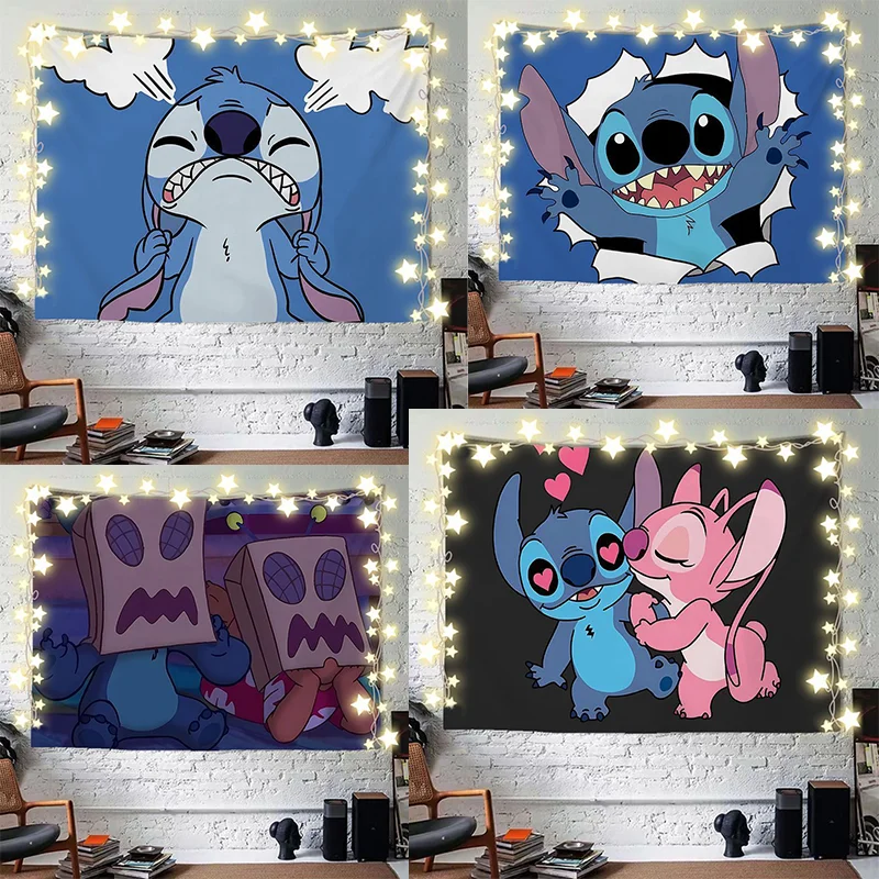 Disney Stitch Cartoon Peripheral Curtain Cartoon Background Cloth Rental House Renovation Photo Decoration Wall Hanging Cloth