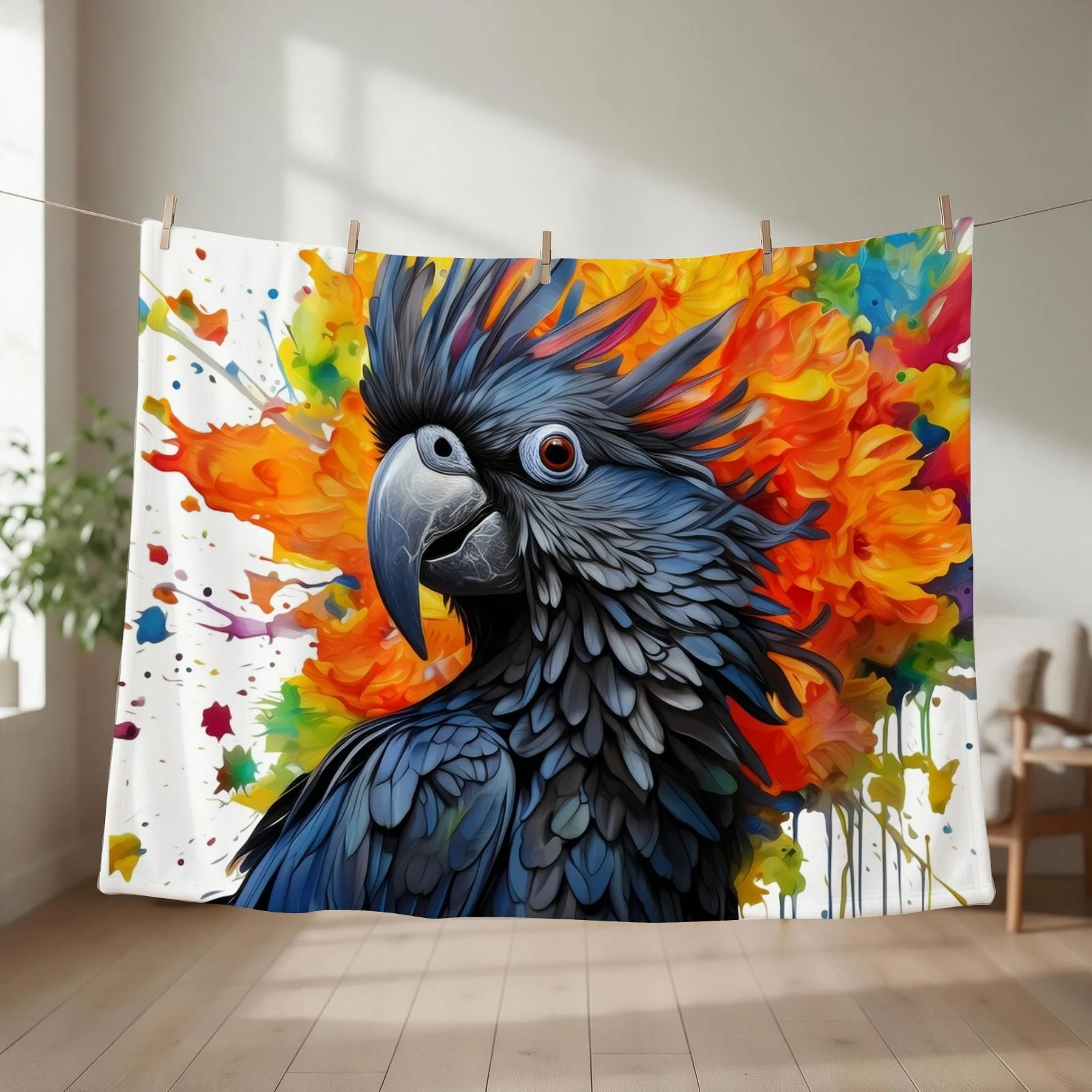 Black Cockatoo Throw Blanket couch cozy soft plush fuzzy picnic outdoor blanket