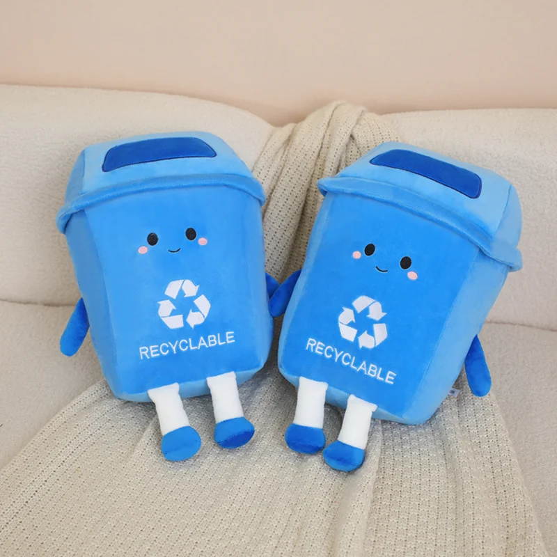 Cute Cartoon Recyclable Dustbin Plush Poys Plush Pillow Creative Blue Trash Cans Stuffed Toys Room Decoration Props Nice Gift