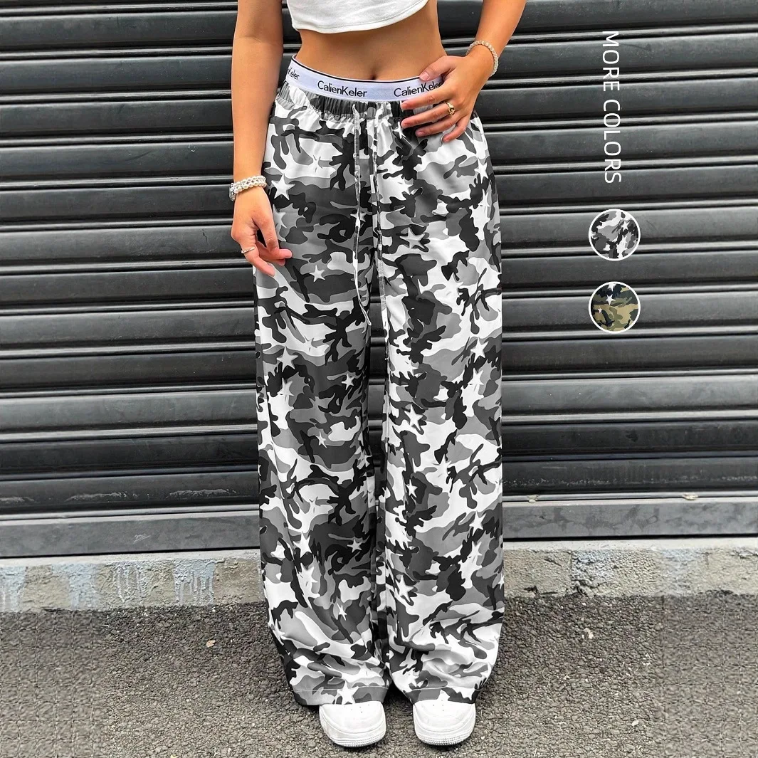 Europe and the United States 2026 new camouflage fashion and thin low-rise straight-leg pants