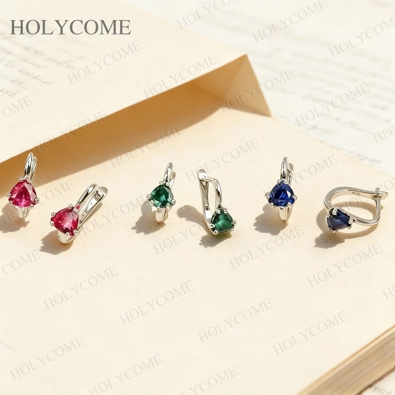 Ruby/Sapphire/Columbia Earrings 925 Sterling Silver Trillion Shape Sparkling Jewelry For Women Wedding Jewelry Mother's Day Gift