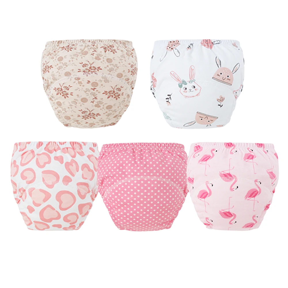

Unisex Baby Potty Training Pants 5 Pack Cotton Stretch Waist Quick Absorb Cute Designs Easy Wash Diaper Panties for Boys Girls